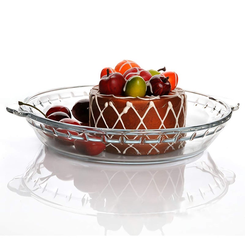 Kingrol 3 Pack Glass Pie Plates with Handles, 9 Inches Baking Dishes, Clear Glass Serving Plates for Snacks, Salads, Desserts - Image 3